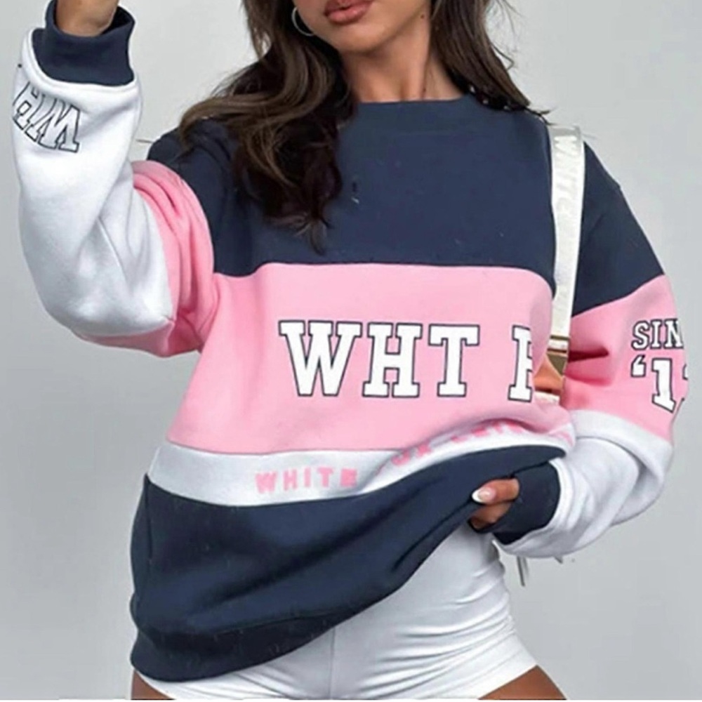 Colorblock Sweatshirt - Pink, White, and Blue